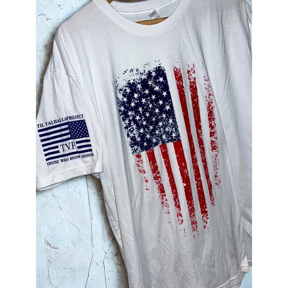 TVP Till Valhalla Project USA Flag T-Shirt XL White Distressed Patriotic Tee EUC - Picture 5 of 7